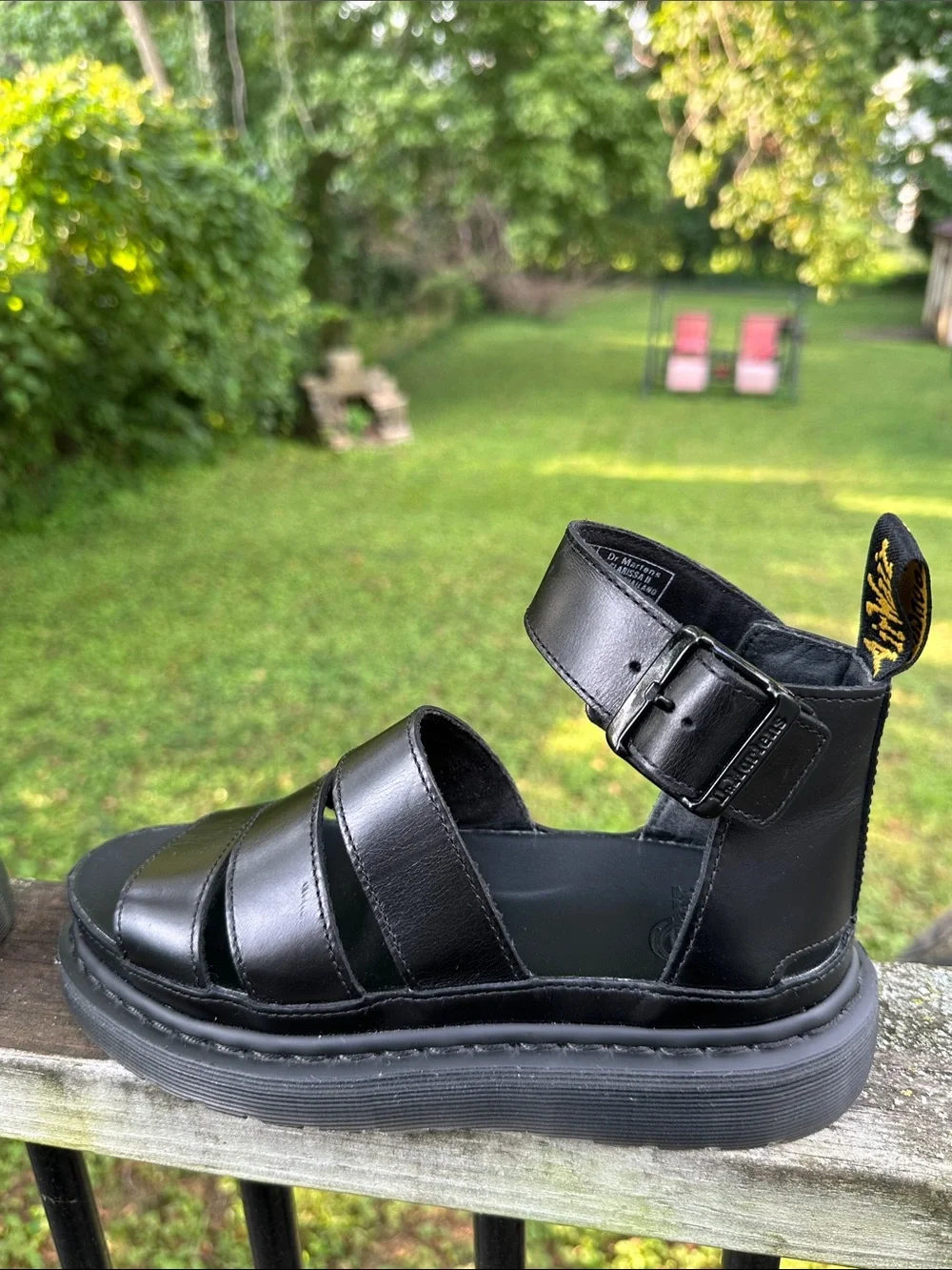 Dr. Martens Clarissa II Black Leather Triple-Strap Platform Gladiator Sandals 6
